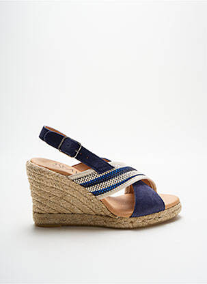 Espadrilles tissage satiné talon de 7 à 9cm bleu LIBERITAE femme