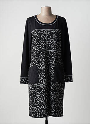 Robe mi-longue imprimé fantaisie manches longues noir DOLCEZZA femme
