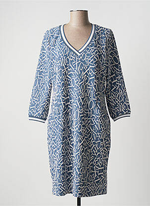 Robe mi-longue imprimé fantaisie manches longues bleu DOLCEZZA femme