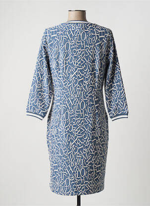 Robe mi-longue imprimé fantaisie manches longues bleu DOLCEZZA femme