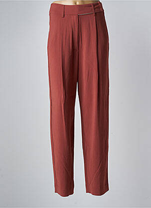 Pantalon droit fermeture zippée sous rabat avec crochet marron FORTE-FORTE femme