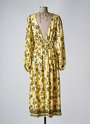 Robe longue tissage popeline manches longues jaune B.YOUNG femme