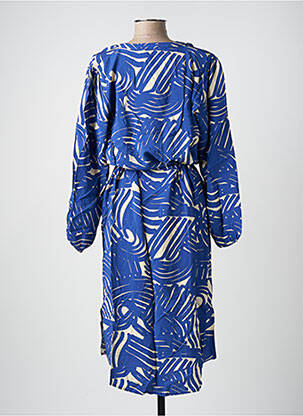 Robe mi-longue coupe fluide manches longues bleu SOAKED femme
