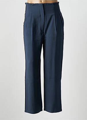 Pantalon droit fermeture zippée sous rabat avec crochet taille haute bleu RUE MAZARINE femme