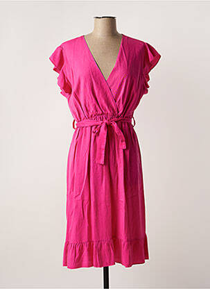 Robe mi-longue manches courtes manches courtes rose QUATRE VINGT JOURS femme