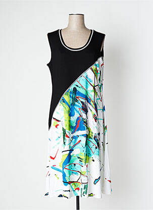 Robe mi-longue imprimé fantaisie sans manche noir DOLCEZZA femme