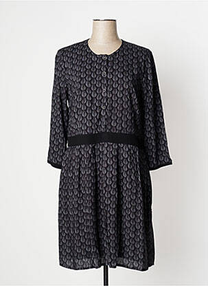 Robe mi-longue imprimé fantaisie manches longues noir MAE MAHE femme