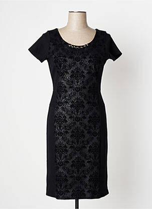 Robe mi-longue fermeture zippée au dos manches courtes noir VANGO femme