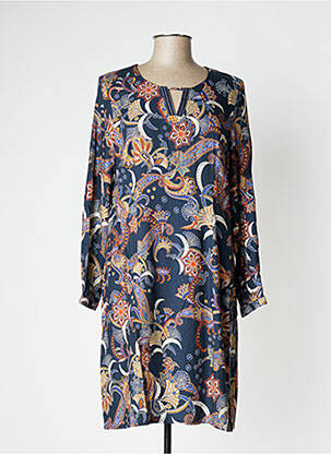 Robe mi-longue manches longues manches longues bleu PAUSE CAFE femme