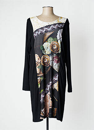 Robe mi-longue imprimé fantaisie manches longues noir TWEF femme