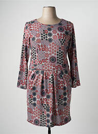 Robe mi-longue imprimé fantaisie manches longues rouge PLURIELLES femme