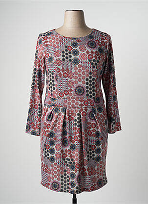 Robe mi-longue imprimé fantaisie manches longues rouge PLURIELLES femme