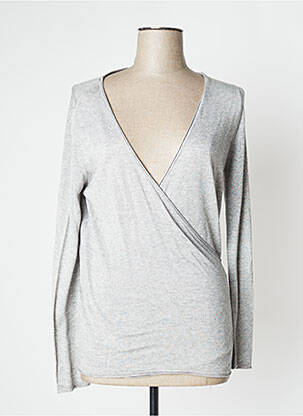 Gilet cache-cœur tissage chiné gris MONTAGUT femme