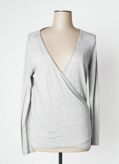 Gilet cache-cœur tissage chiné gris MONTAGUT femme