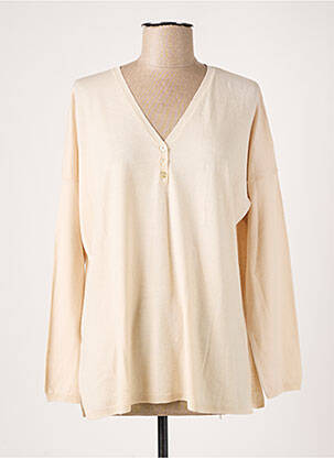 Pull finition bords-côtes manches longues beige MONTAGUT femme