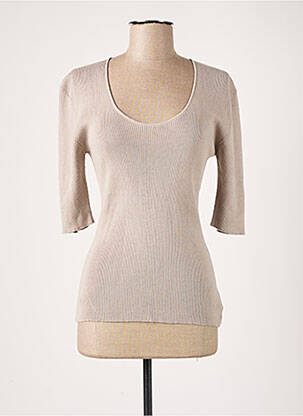 Pull finition bords-côtes manches 3/4 beige MONTAGUT femme