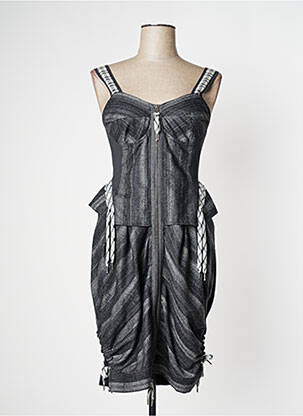 Robe mi-longue col v fines bretelles gris INDIES femme