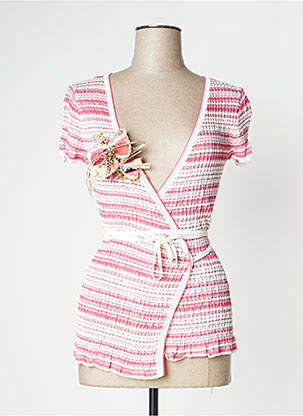 Gilet cache-cœur maille fine rose TRICOT CHIC femme