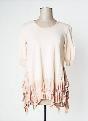 Pull tunique col rond manches courtes beige HIGH femme
