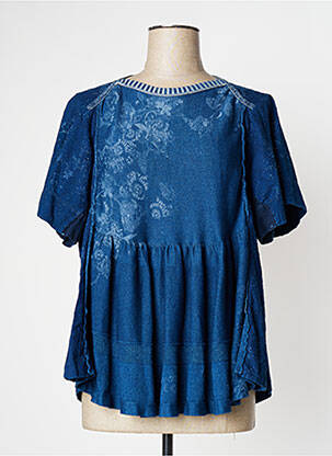 Pull col rond manches courtes bleu HIGH femme