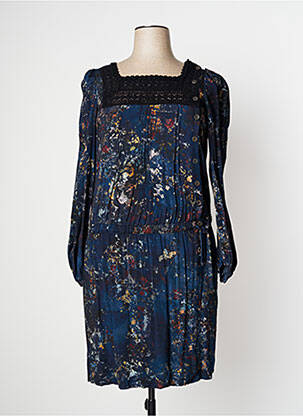 Robe mi-longue imprimé fantaisie manches longues bleu HIGH femme