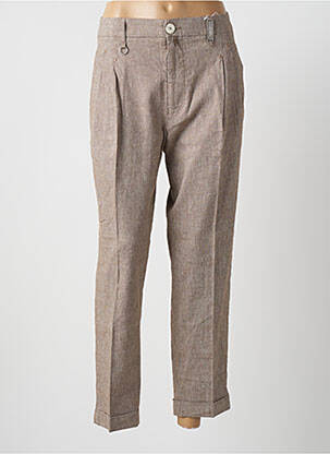 Pantalon droit fermeture zippée sous rabat boutonné beige HICH USE femme