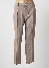 Pantalon droit fermeture zippée sous rabat boutonné beige HICH USE femme
