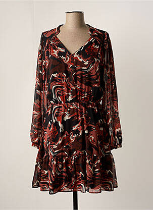 Robe mi-longue imprimé fantaisie manches longues marron FREEMAN T.PORTER femme
