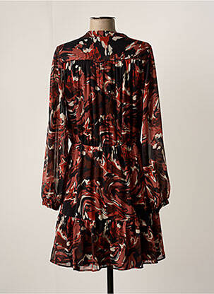 Robe mi-longue imprimé fantaisie manches longues marron FREEMAN T.PORTER femme