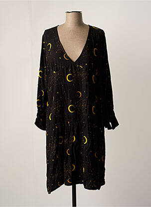 Robe mi-longue imprimé fantaisie manches longues noir ANNAHPA femme
