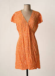 Robe mi-longue imprimé fantaisie manches courtes orange FREEMAN T.PORTER femme