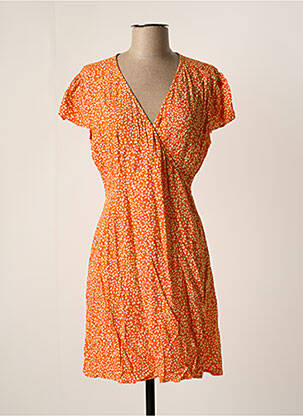 Robe mi-longue imprimé fantaisie manches courtes orange FREEMAN T.PORTER femme