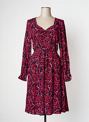 Robe mi-longue imprimé fleurs manches longues rose ICHI femme