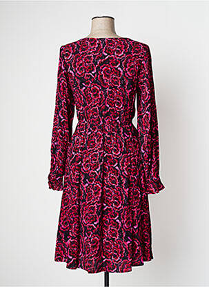 Robe mi-longue imprimé fleurs manches longues rose ICHI femme