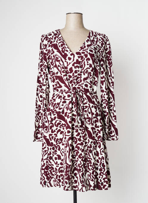 Robe mi-longue coupe fluide manches longues beige ICHI femme