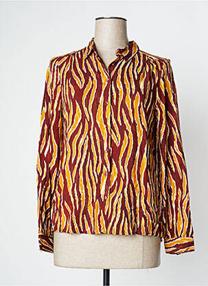 Chemisier tissage popeline manches longues marron ICHI femme