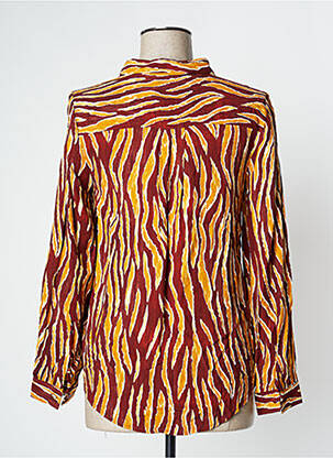 Chemisier tissage popeline manches longues marron ICHI femme