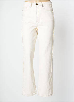 Pantalon droit fermeture zippée sous rabat boutonné taille normale beige VILA femme