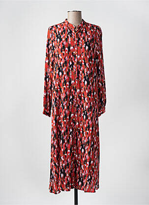 Robe mi-longue coupe fluide manches longues orange ICHI femme