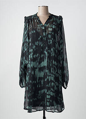 Robe mi-longue coupe fluide manches longues noir ICHI femme