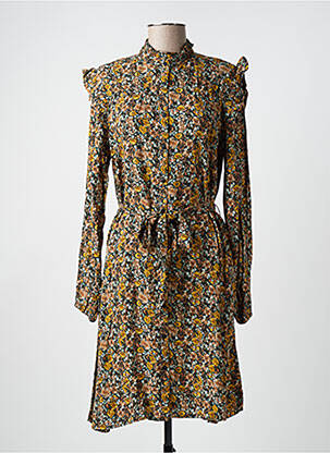 Robe mi-longue imprimé fleurs manches longues noir B.YOUNG femme