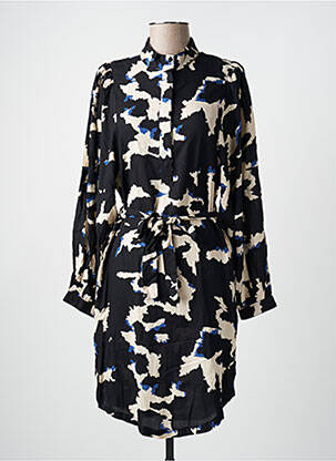 Robe mi-longue imprimé fantaisie manches longues noir OBJECT femme