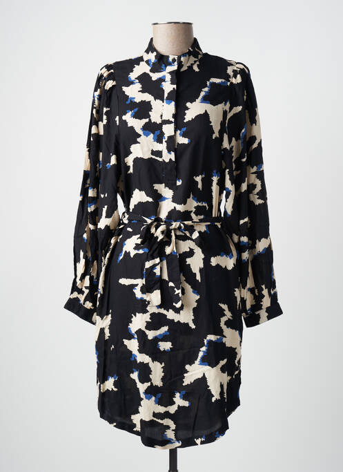 Robe mi-longue coupe fluide manches longues noir OBJECT femme