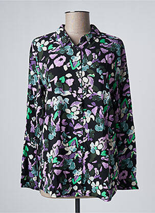 Chemisier imprimé fleurs manches longues noir ICHI femme
