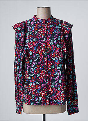 Chemisier imprimé fantaisie manches longues bleu PIECES femme