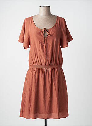 Robe mi-longue coupe évasée manches courtes marron MOLLY BRACKEN femme