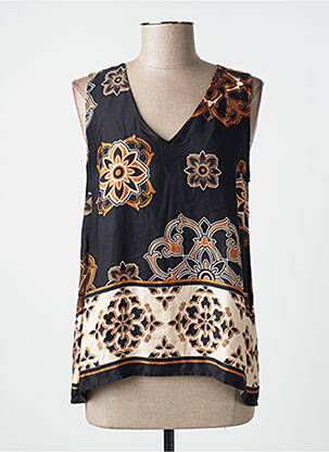 Top imprimé fantaisie sans manche noir LA FEE MARABOUTEE femme