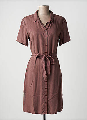Robe mi-longue manches courtes manches courtes marron KANOPE femme