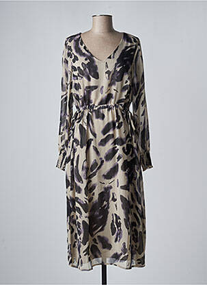 Robe mi-longue coupe fluide manches longues gris KAFFE femme