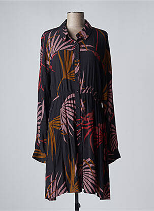 Robe mi-longue imprimé fantaisie manches longues noir SEE U SOON femme